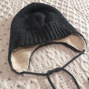J Crew Gray/Cream Beanie with Ear Flaps